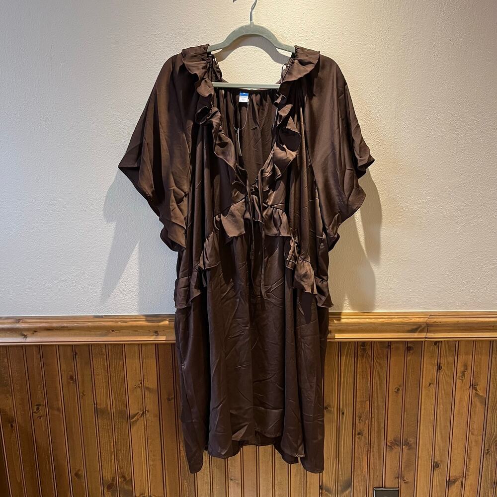 NEW Old Navy Satin Ruffle Mini Dress Brown 4X Feminine Classic Casual Fall
